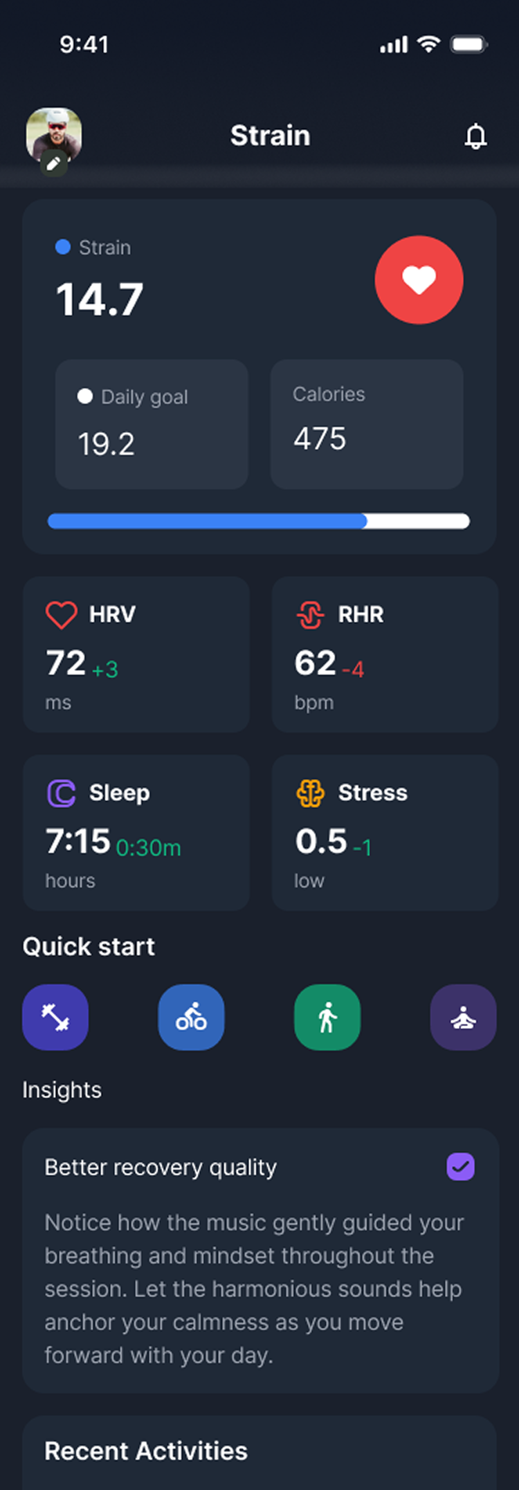 Strain mode: Activity Dashboard