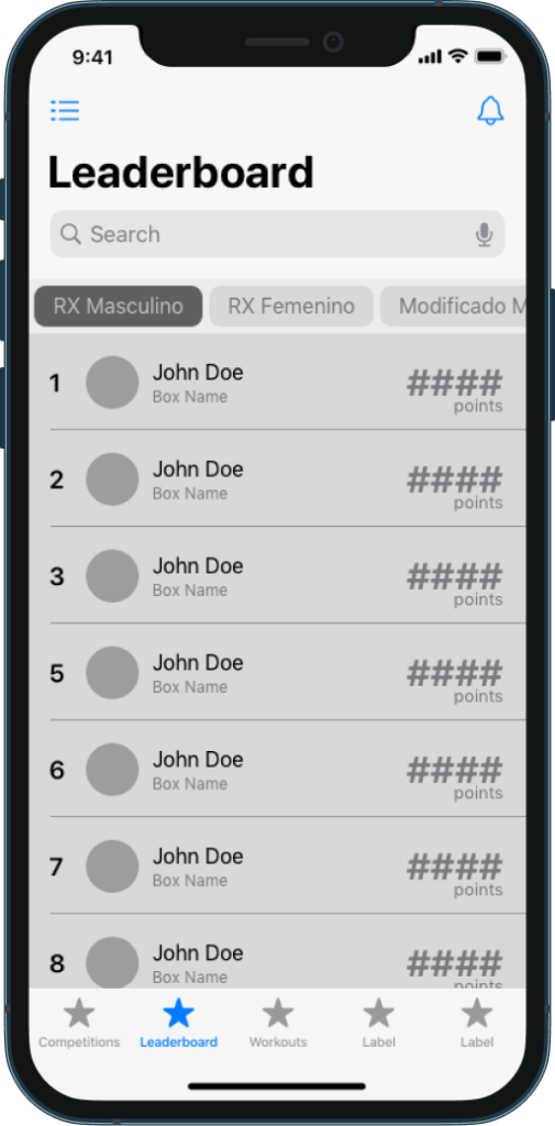 Live leaderboard view